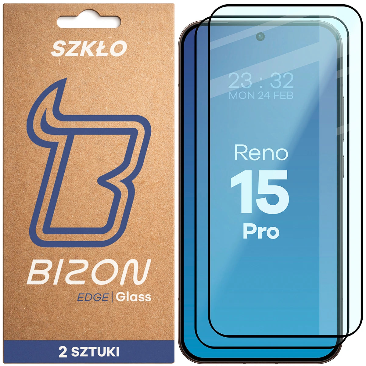 Gehärtetes Glas für Oppo Reno 15 Pro, Bizon Glass Edge Duo, Schwarzer Rahmen, 2 Stück