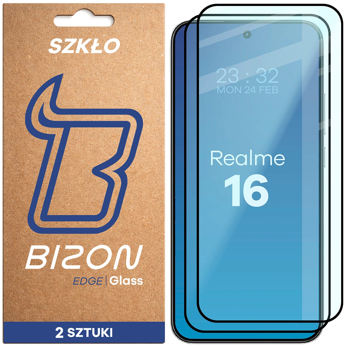 Gehärtetes Glas für Realme 16 5G, Bizon Glass Edge Duo, Schwarzer Rahmen, 2 Stück