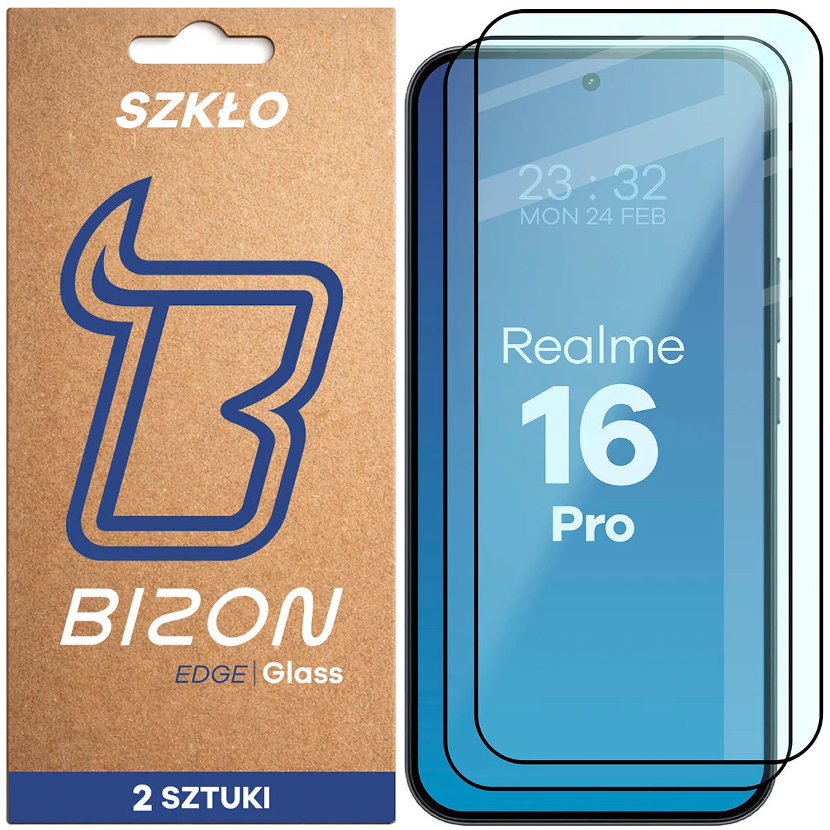 Gehärtetes Glas für Realme 16 Pro 5G, Bizon Glass Edge Duo, Schwarzer Rahmen, 2 Stück