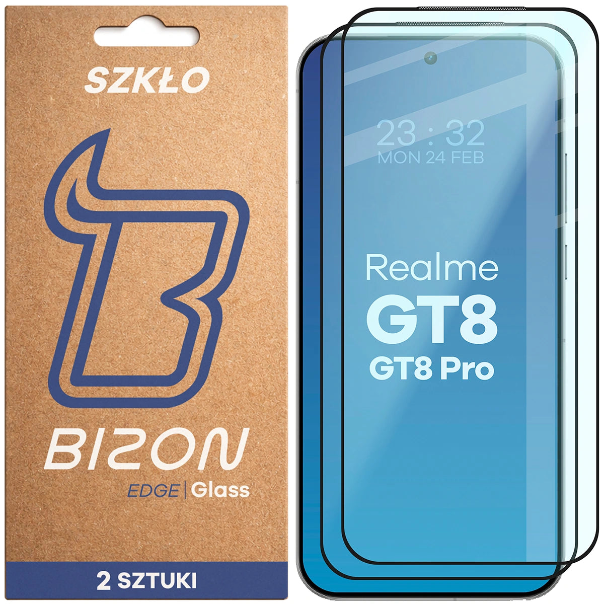 Gehärtetes Glas für Realme GT 8 / 8 Pro, Bizon Glass Edge Duo, Schwarzer Rahmen, 2 Stück
