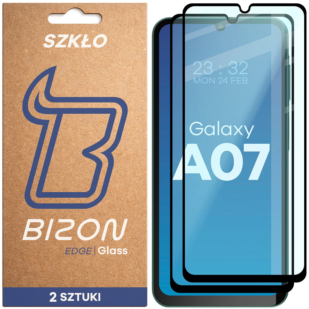 Gehärtetes Glas für Galaxy A07 4G / 5G, Bizon Glass Edge Duo, Schwarzer Rahmen, 2 Stück