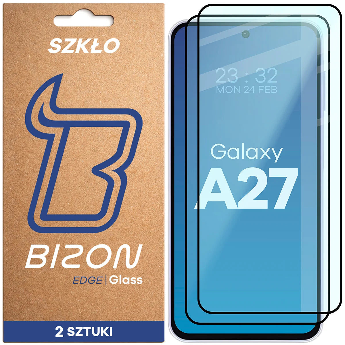 Gehärtetes Glas für Galaxy A27 5G, Bizon Glass Edge Duo, Schwarzer Rahmen, 2 Stück