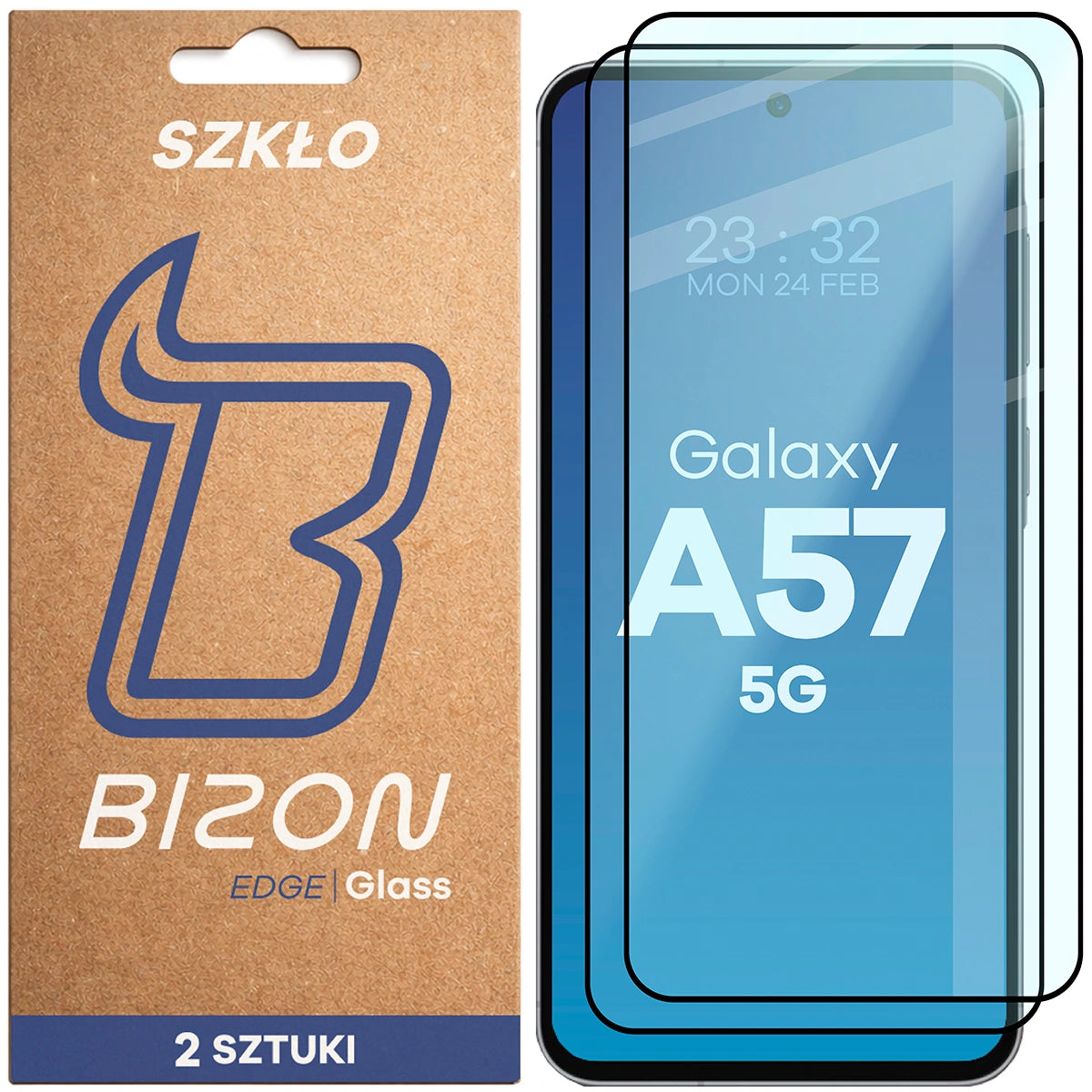 Gehärtetes Glas für Galaxy A57 5G, Bizon Glass Edge Duo, Schwarzer Rahmen, 2 Stück
