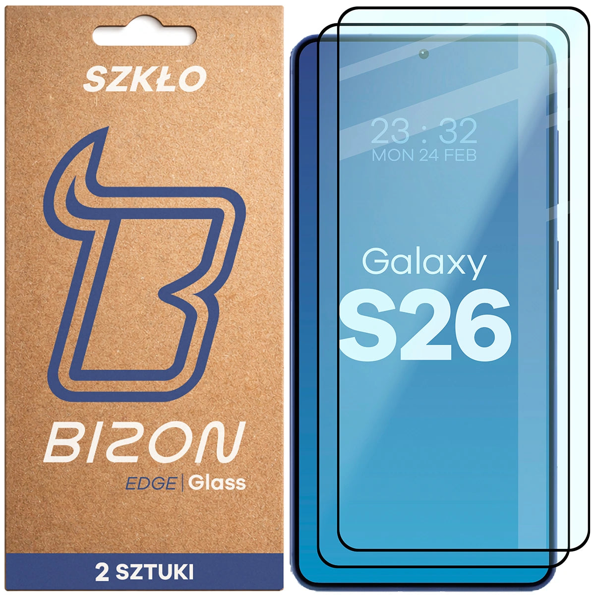 Gehärtetes Glas für Galaxy S26, Bizon Glass Edge Duo, Schwarzer Rahmen, 2 Stück