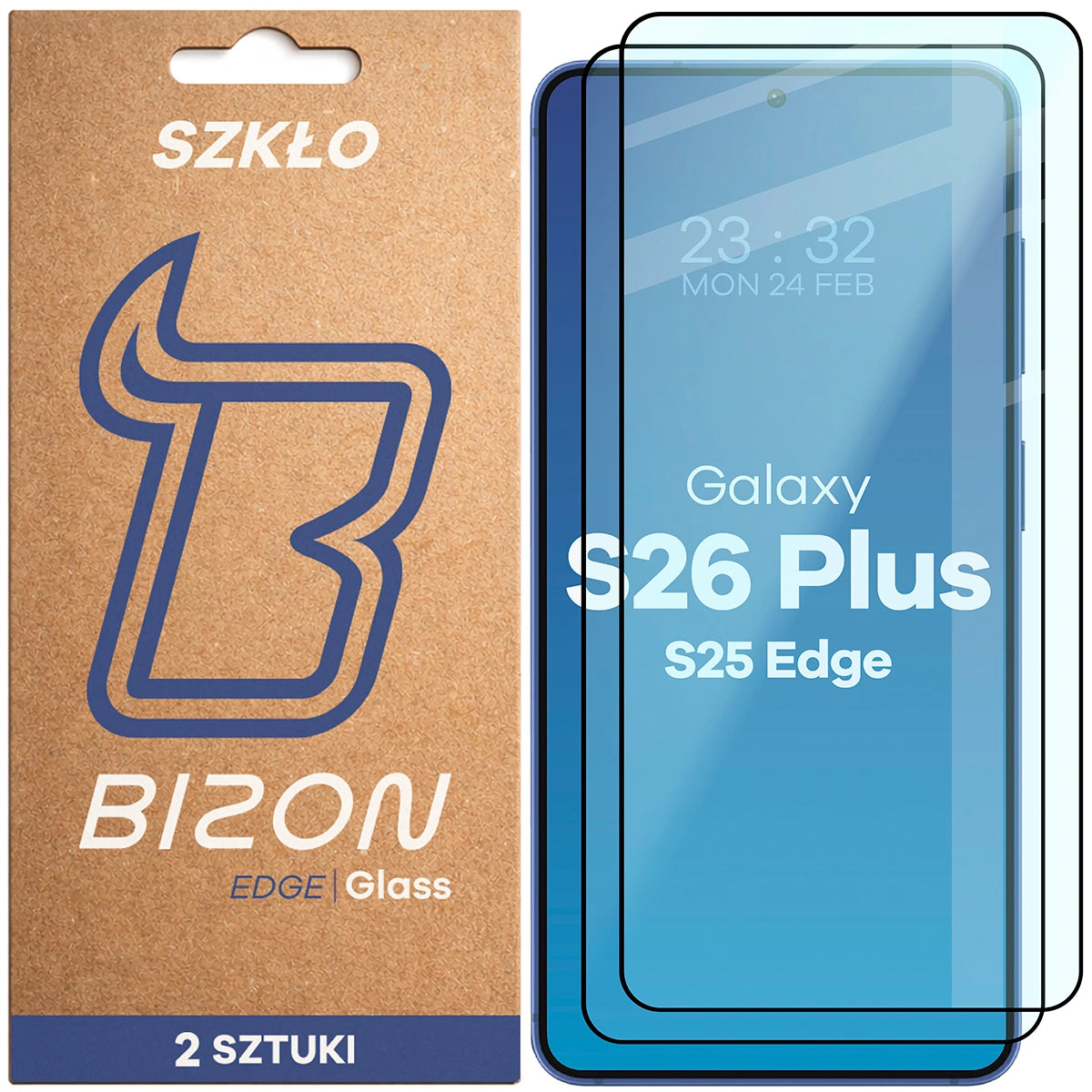 Gehärtetes Glas für Galaxy S26 Plus, Bizon Glass Edge Duo, Schwarzer Rahmen, 2 Stück