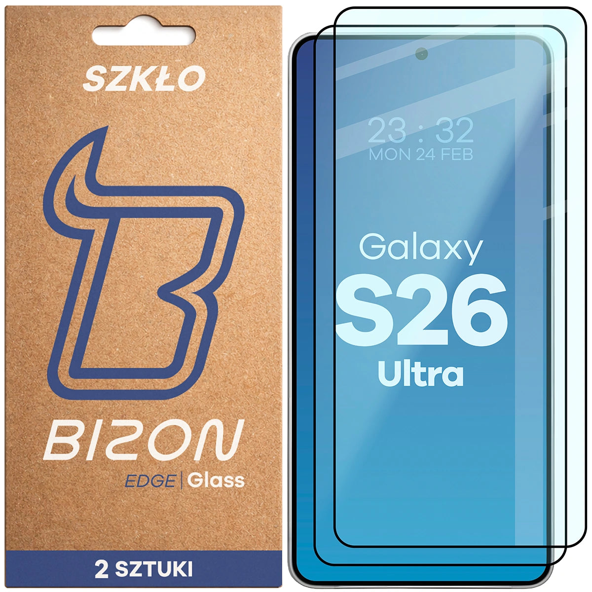 Gehärtetes Glas für Galaxy S26 Ultra, Bizon Glass Edge Duo, Schwarzer Rahmen, 2 Stück