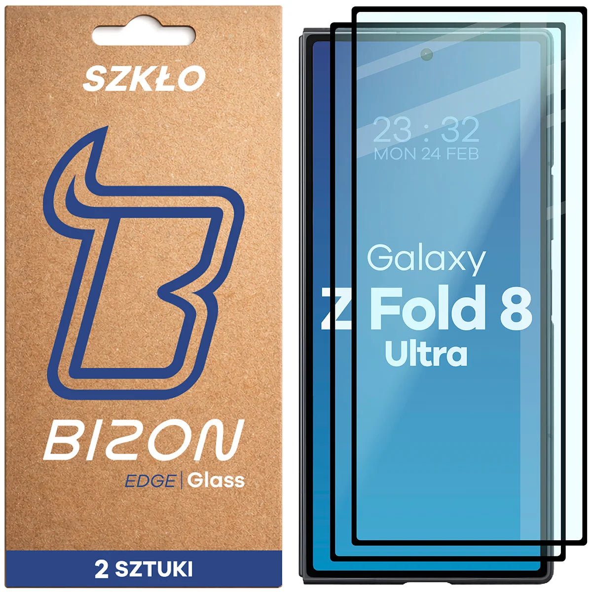 Gehärtetes Glas für Galaxy Z Fold8 Ultra, Bizon Glass Edge Duo, Schwarzer Rahmen, 2 Stück