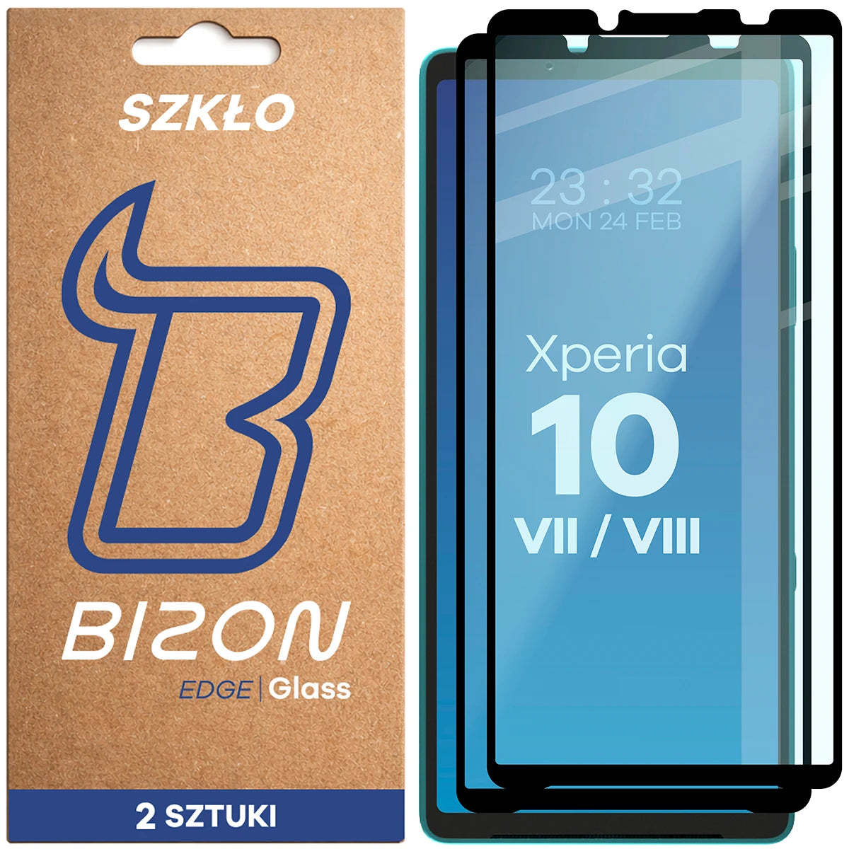 Gehärtetes Glas für Sony Xperia 10 VIII / VII, Bizon Glass Edge Duo, Schwarzer Rahmen, 2 Stück (1/4)