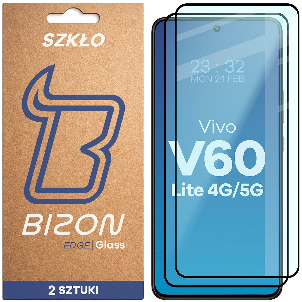 Gehärtetes Glas für Vivo V60 Lite 4G/5G, Bizon Glass Edge Duo, Schwarzer Rahmen, 2 Stück