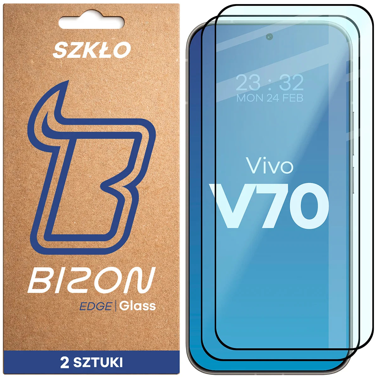 Gehärtetes Glas für Vivo V70 5G, Bizon Glass Edge Duo, Schwarzer Rahmen, 2 Stück