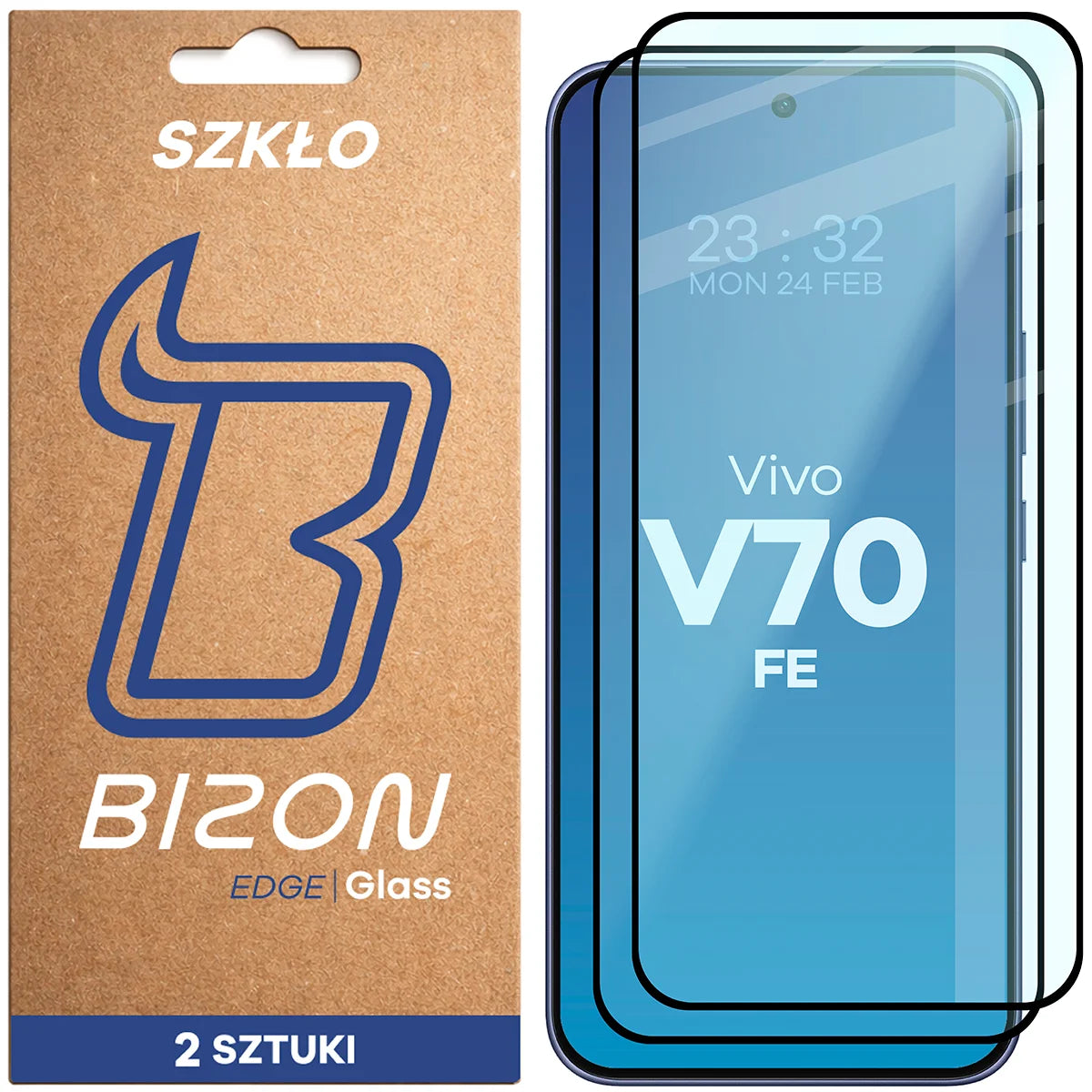 Gehärtetes Glas für Vivo V70 FE 5G, Bizon Glass Edge Duo, Schwarzer Rahmen, 2 Stück