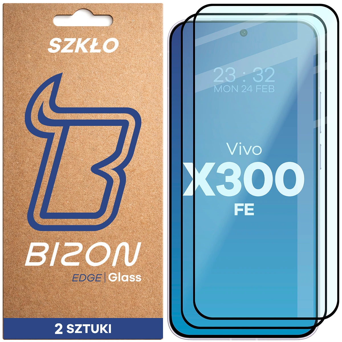 Gehärtetes Glas für Vivo X300 FE, Bizon Glass Edge Duo, Schwarzer Rahmen, 2 Stück