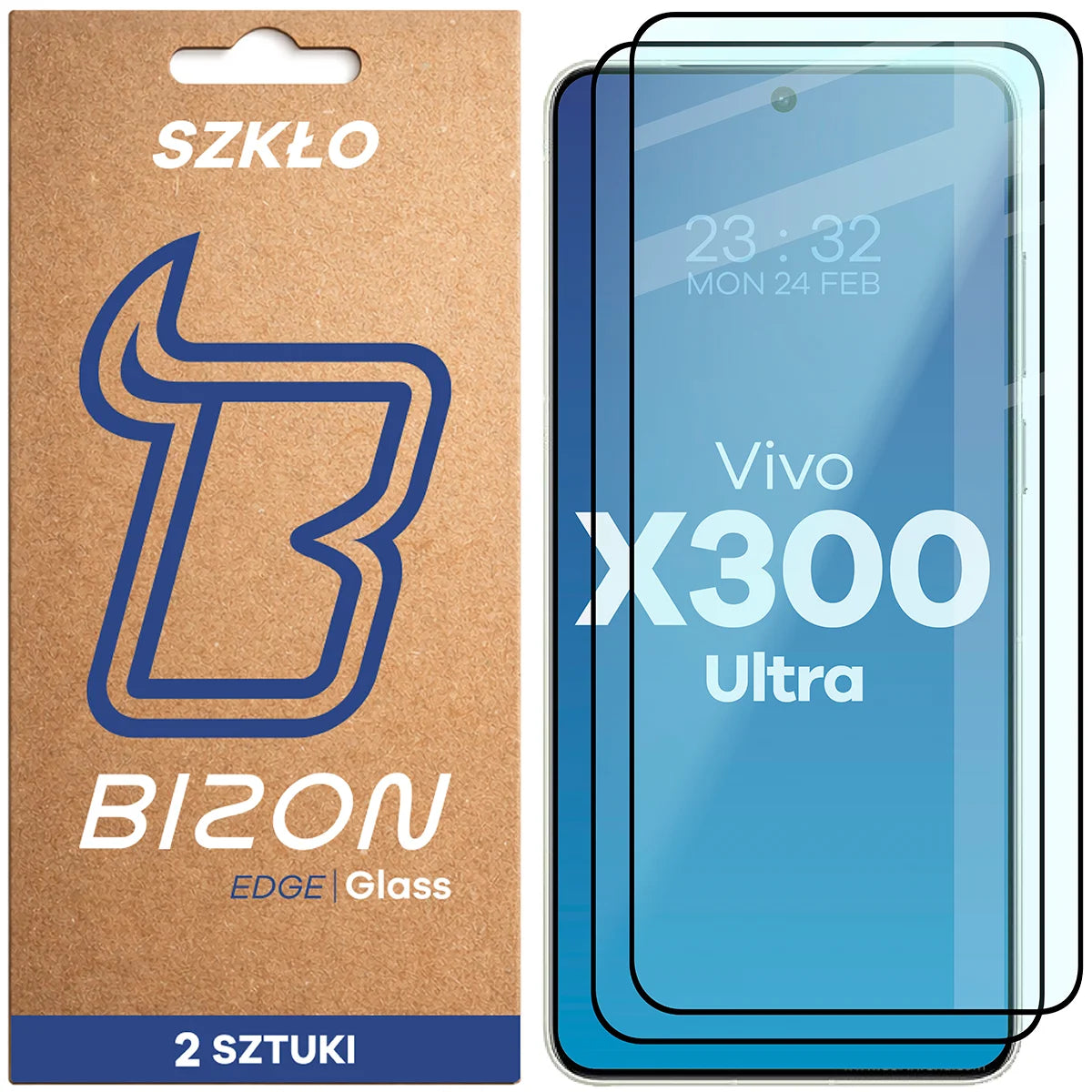 Gehärtetes Glas für Vivo X300 Ultra, Bizon Glass Edge Duo, Schwarzer Rahmen, 2 Stück