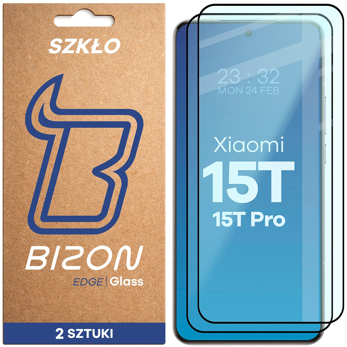 Gehärtetes Glas für Xiaomi 15T / 15T Pro, Bizon Glass Edge Duo, Schwarzer Rahmen, 2 Stück