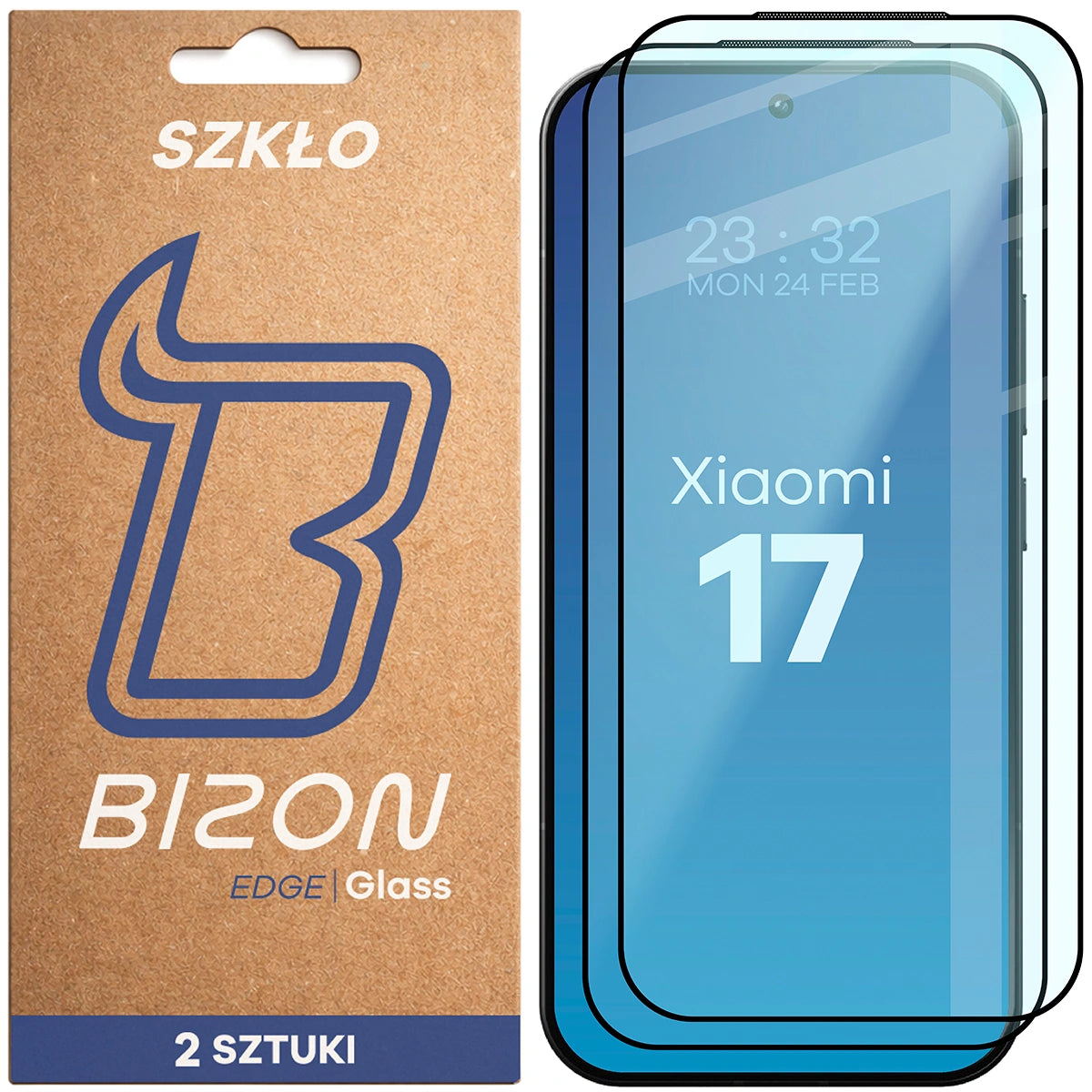 Gehärtetes Glas für Xiaomi 17, Bizon Glass Edge Duo, Schwarzer Rahmen, 2 Stück