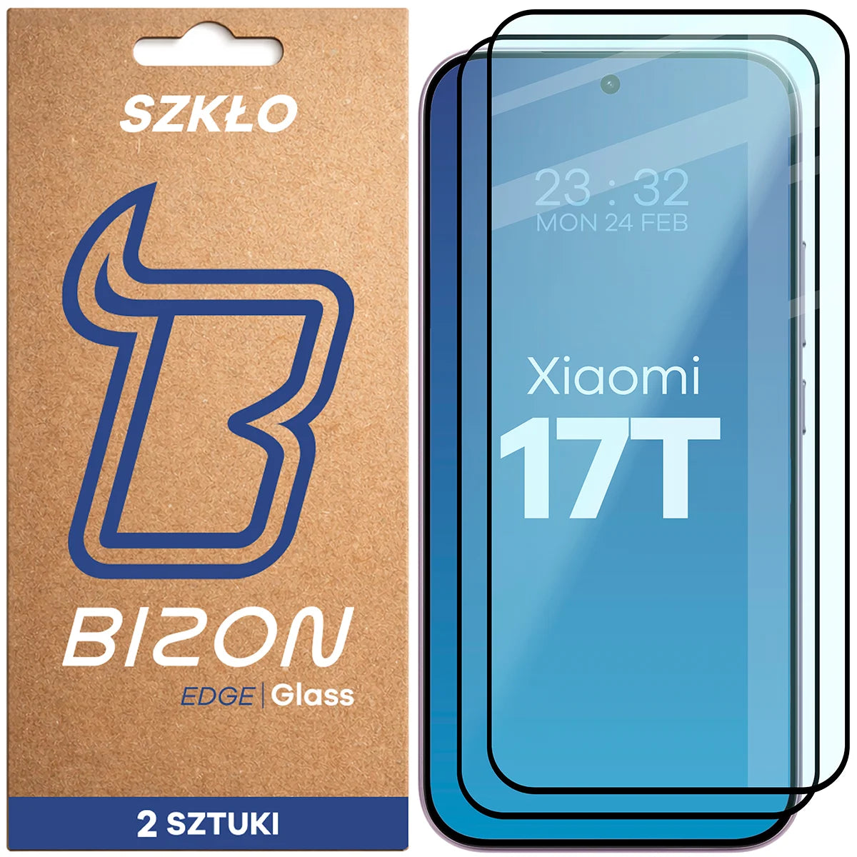 Gehärtetes Glas für Xiaomi 17T, Bizon Glass Edge Duo, Schwarzer Rahmen, 2 Stück