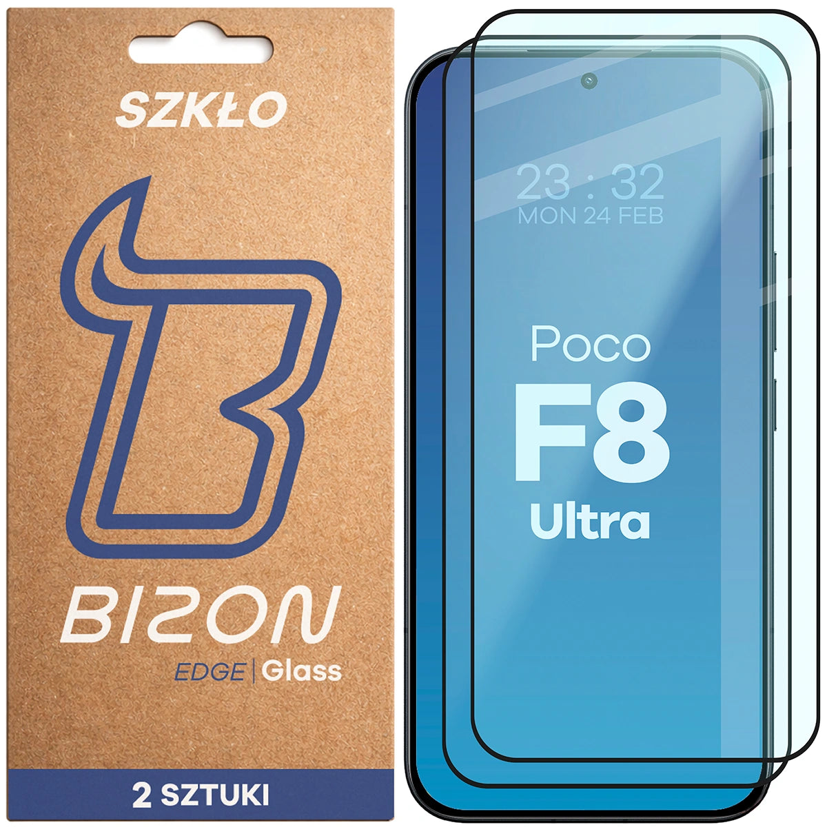 Gehärtetes Glas für Xiaomi POCO F8 Ultra, Bizon Glass Edge Duo, Schwarzer Rahmen, 2 Stück