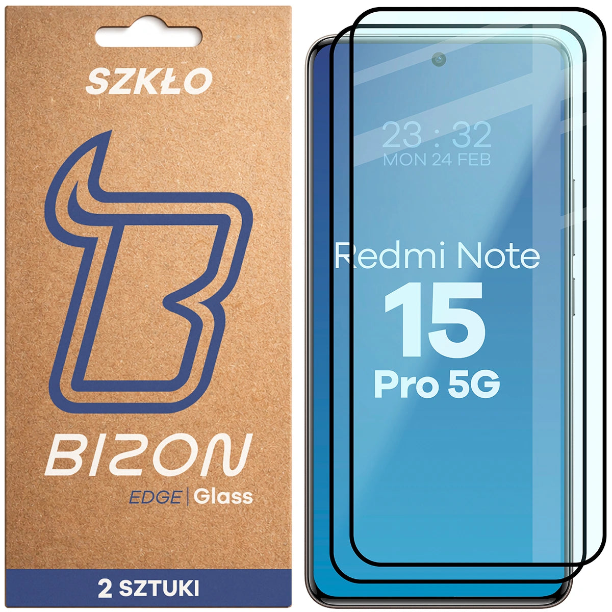 Gehärtetes Glas für Xiaomi Redmi Note 15 Pro 5G, Bizon Glass Edge Duo, Schwarzer Rahmen, 2 Stück