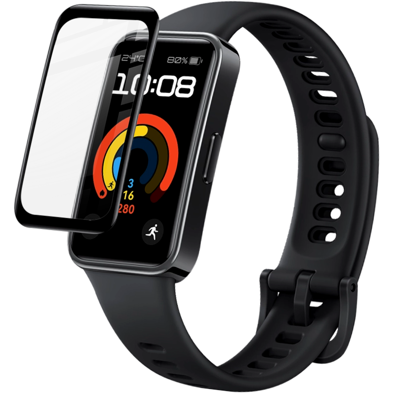 Hybrides Glas für Huawei Band 9 / 8, Bizon Glass Watch Edge Hybrid, Schwarz