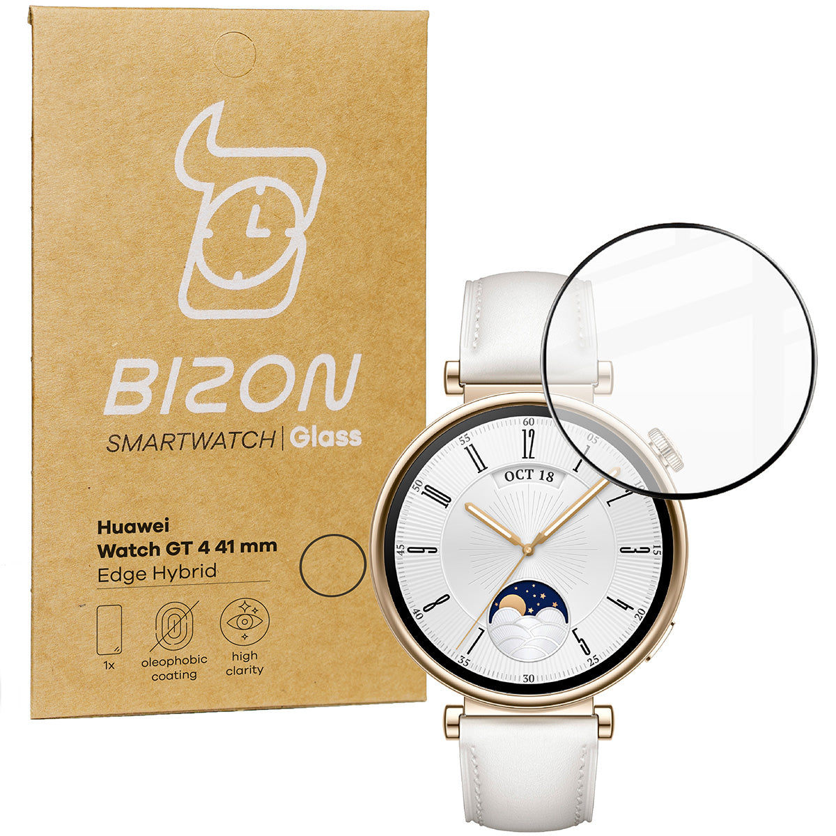 Hybrides Glas Bizon Glass Watch Edge Hybrid für Huawei Watch GT 4 41 mm, Schwarz