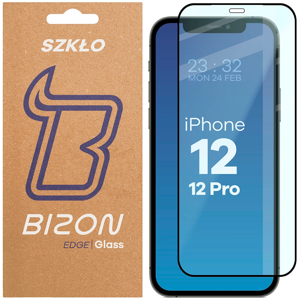 Gehärtetes Glas Bizon Glass Edge für iPhone 12 / 12 Pro, schwarzer Rahmen
