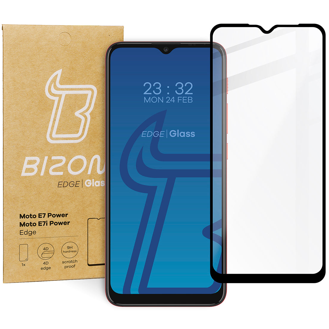 Gehärtetes Glas Bizon Glass Edge für Moto E7 Power / E7i Power, Schwarz