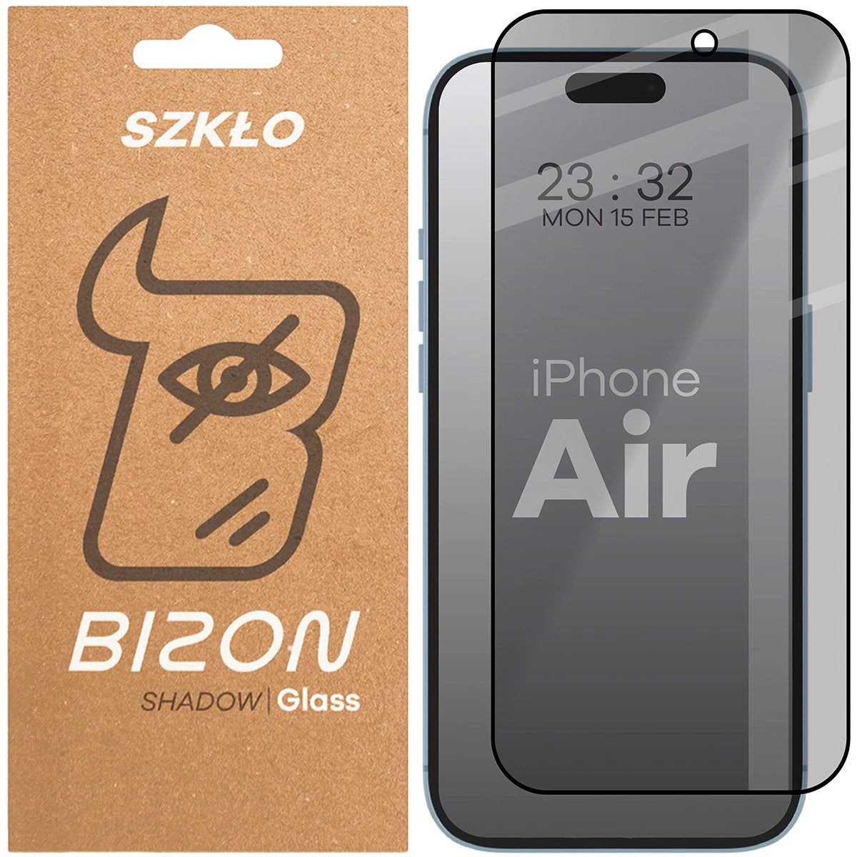 Gehärtetes Glas mit Privatschutzfilter für iPhone Air, Bizon Glass Edge Shadow, getönt mit schwarzer Rahmen