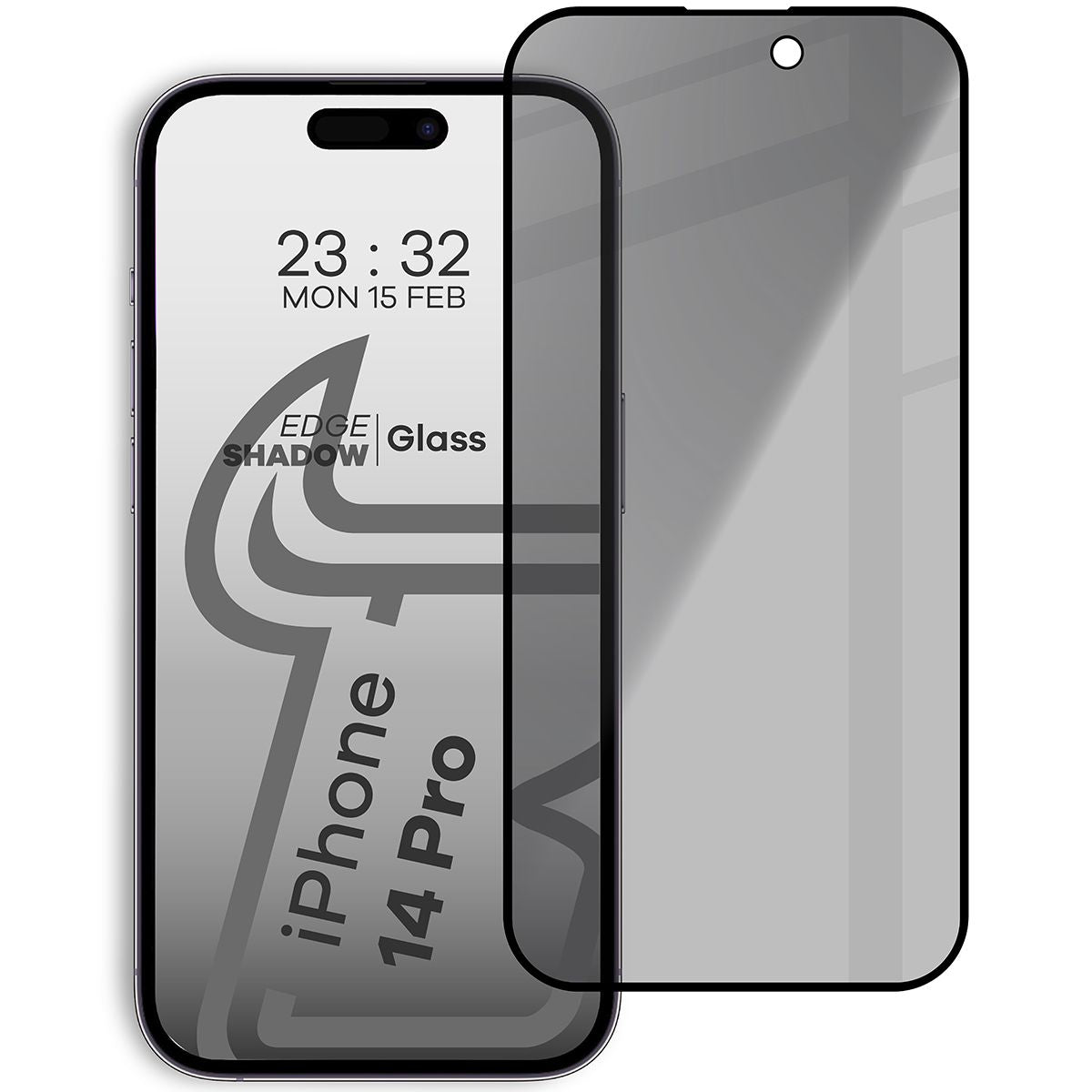 Gehärtetes Glas mit Privatschutzfilter für iPhone 14 Pro, Bizon Glass Edge Shadow, getönt mit schwarzer Rahmen