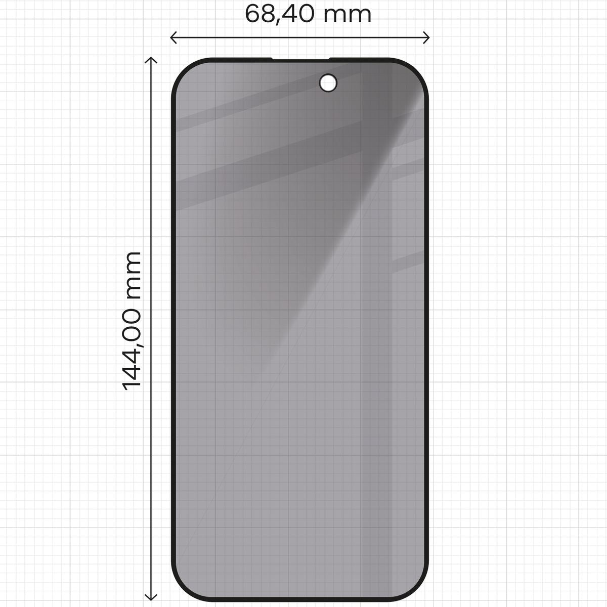 Gehärtetes Glas mit Privatschutzfilter für iPhone 14 Pro, Bizon Glass Edge Shadow, getönt mit schwarzer Rahmen