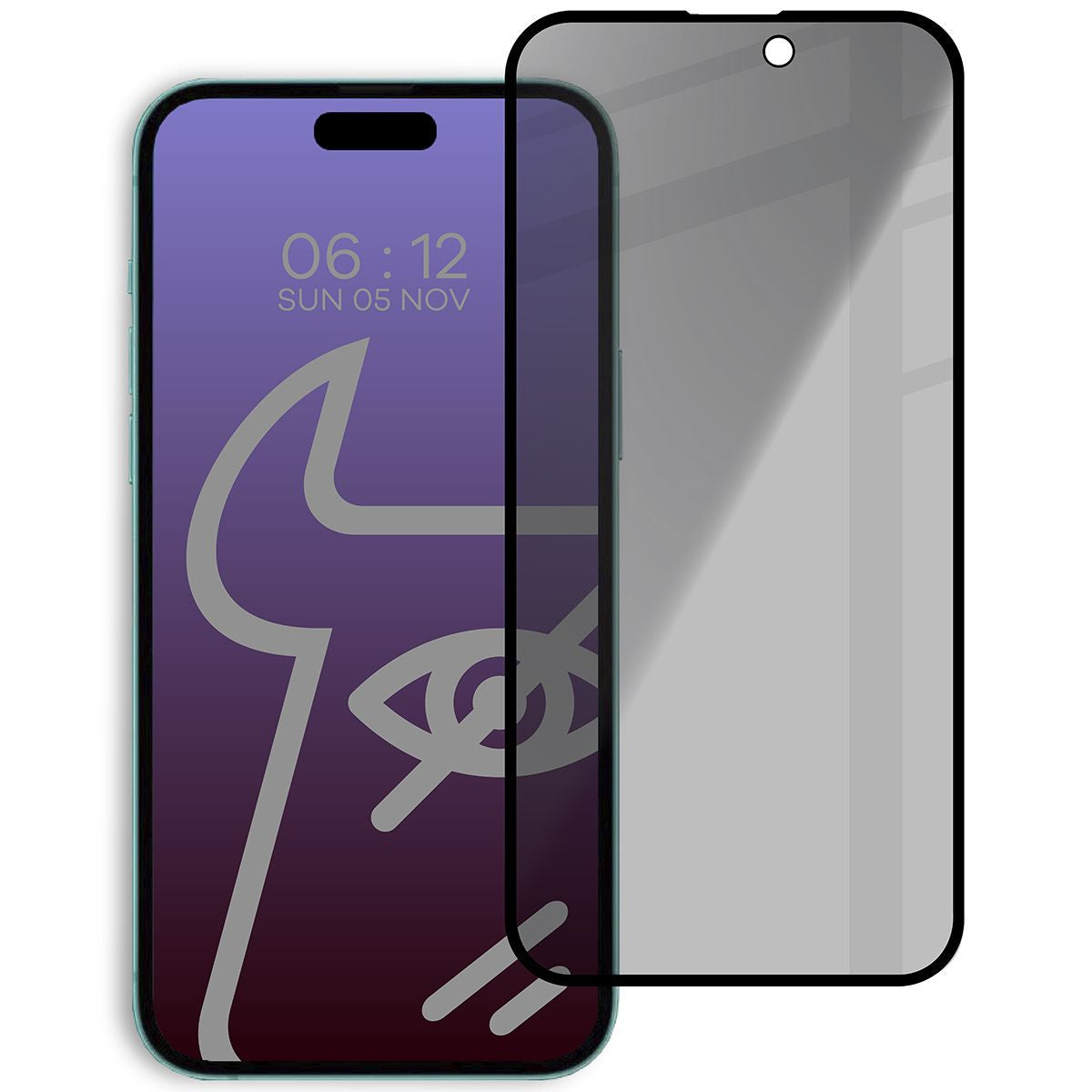 Gehärtetes Glas mit Privatschutzfilter für iPhone 15 Plus, Bizon Glass Edge Shadow, getönt mit schwarzer Rahmen