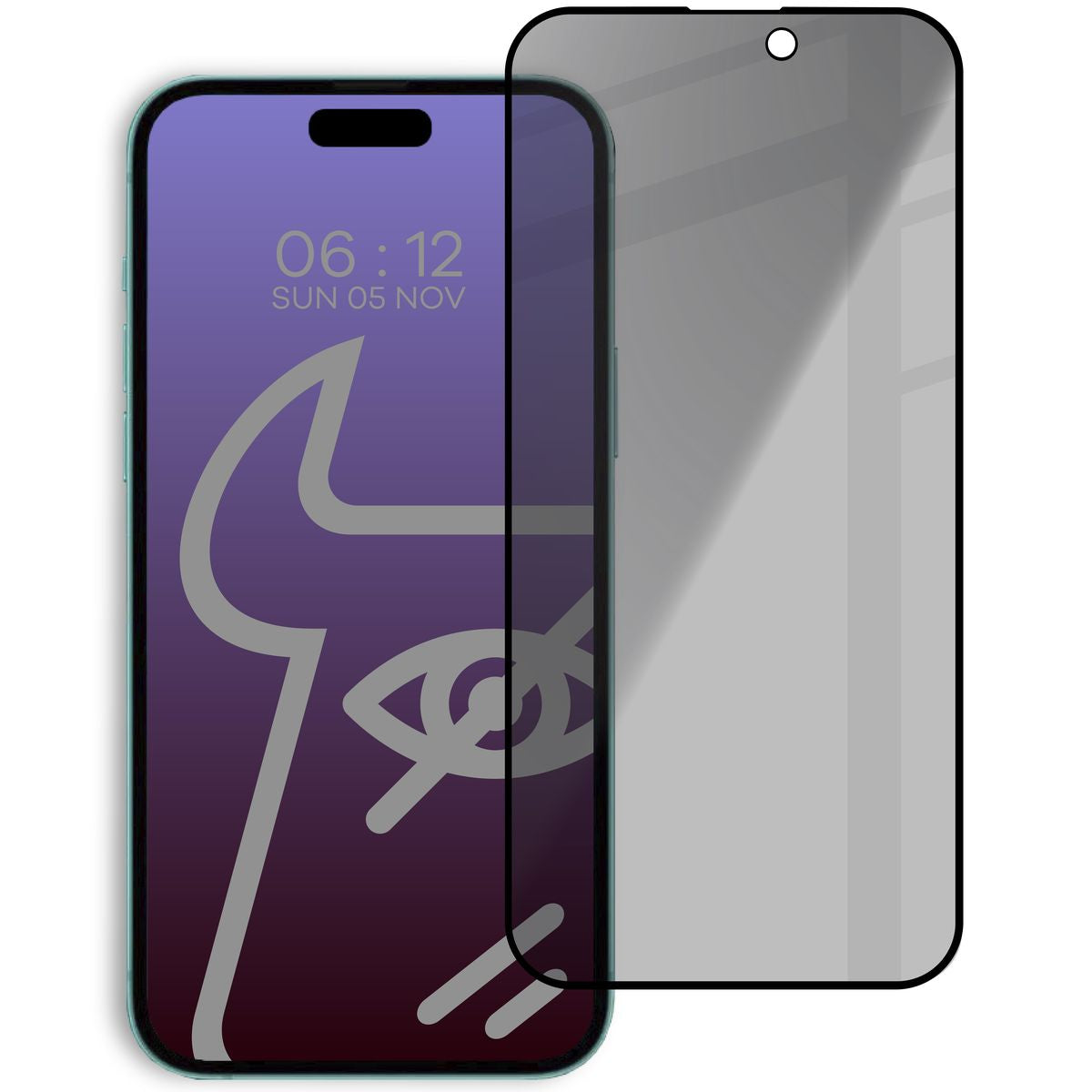 Gehärtetes Glas mit Privatschutzfilter für iPhone 15 Pro Max, Bizon Glass Edge Shadow, getönt mit schwarzer Rahmen
