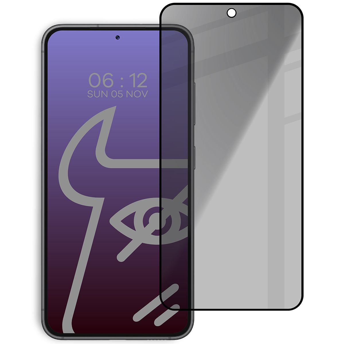 Gehärtetes Glas mit Privatschutzfilter für Galaxy S23, Bizon Glass Edge Shadow, getönt mit schwarzer Rahmen