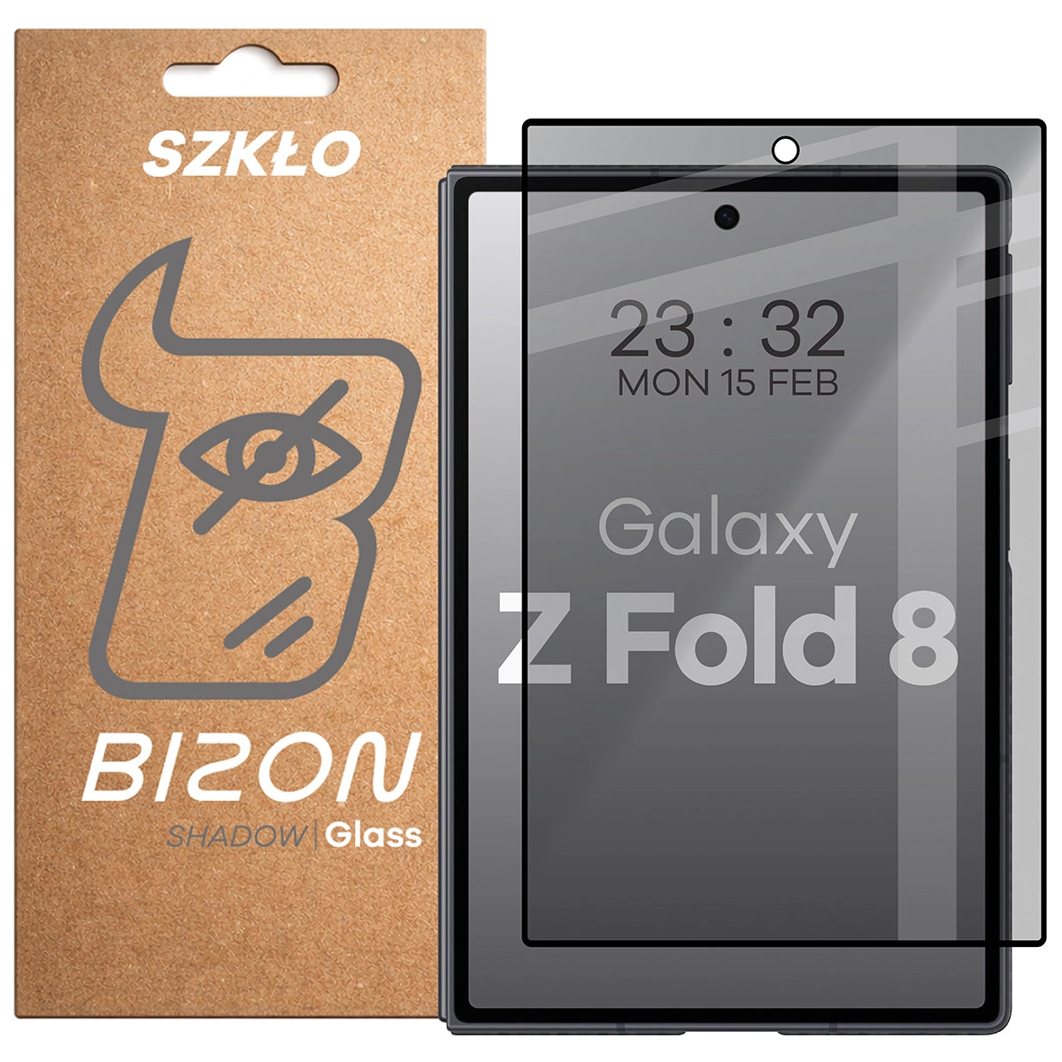Gehärtetes Glas mit Privatschutzfilter für Galaxy Z Fold8, Bizon Glass Edge Shadow, getönt mit schwarzer Rahmen (1/4)