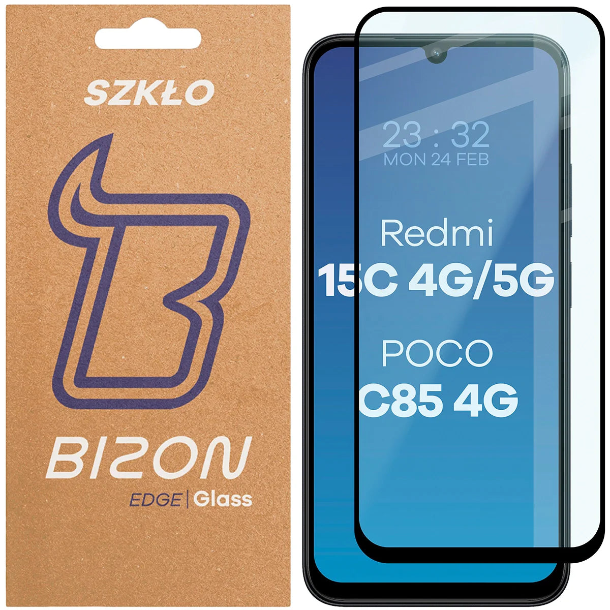 Gehärtetes Glas für Xiaomi Redmi 15C 4G / 5G / POCO C85 4G, Bizon Glass Edge, Schwarzer Rahmen