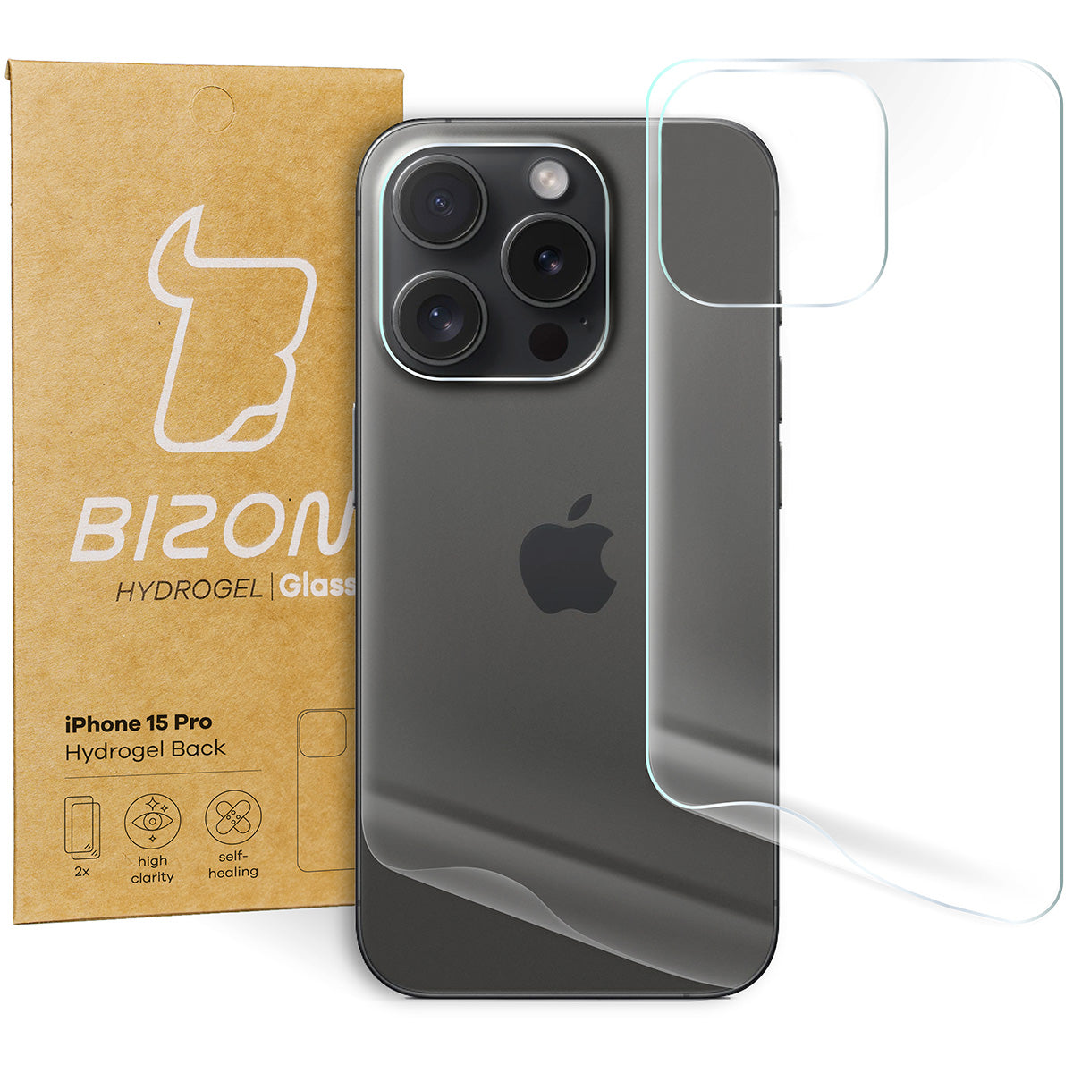 Hydrogel Folie für die Rückseite Bizon Film Hydrogel Back Duo für iPhone 15 Pro, 2 Stück