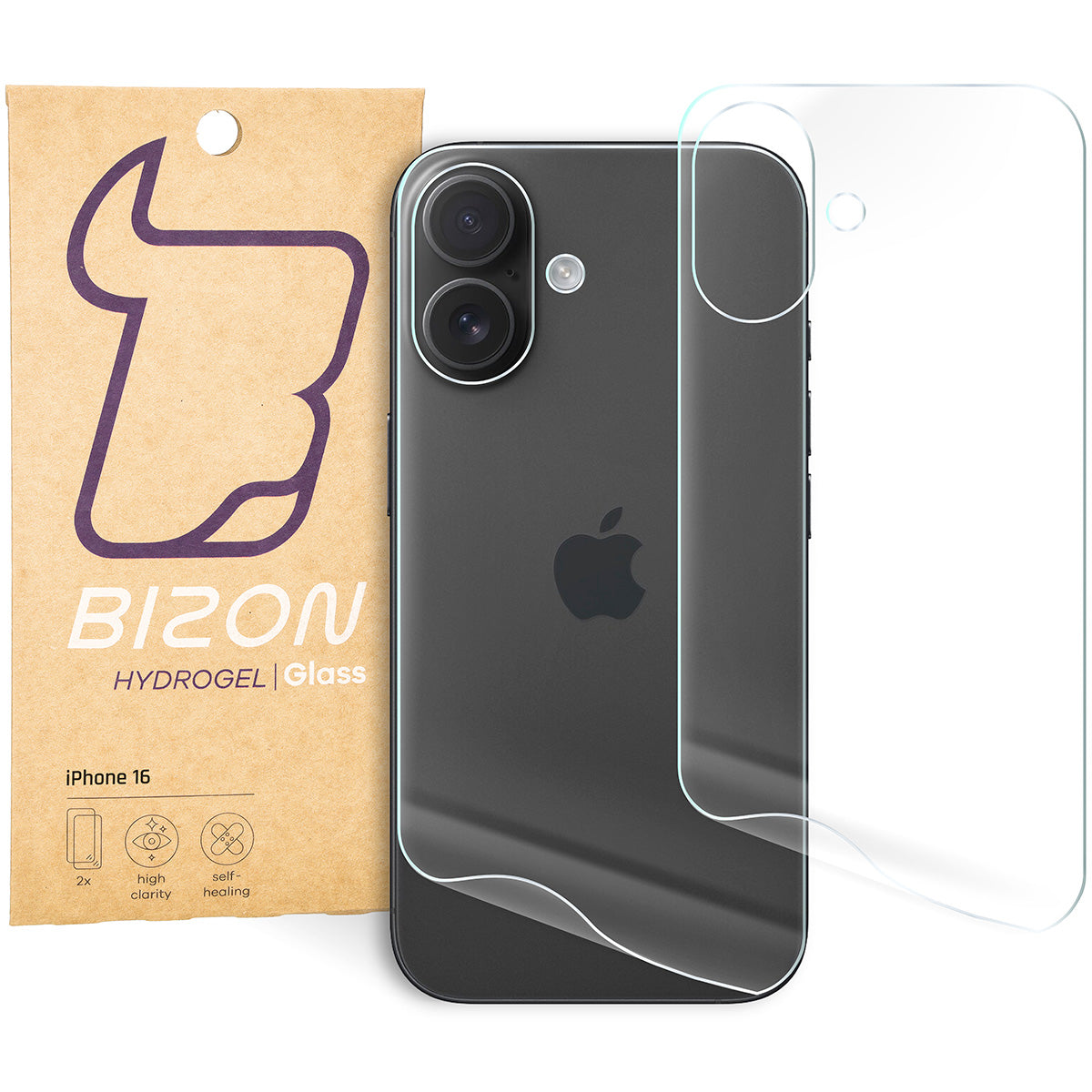 Hydrogel Folie für die Rückseite für iPhone 16, Bizon Film Hydrogel Back Duo, 2 Stück