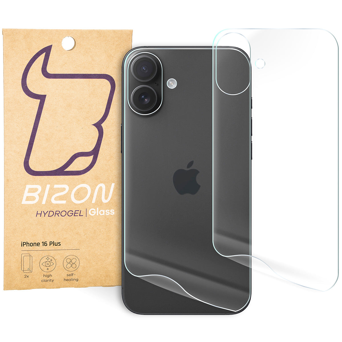 Hydrogel Folie für die Rückseite für iPhone 16 Plus, Bizon Film Hydrogel Back Duo, 2 Stück