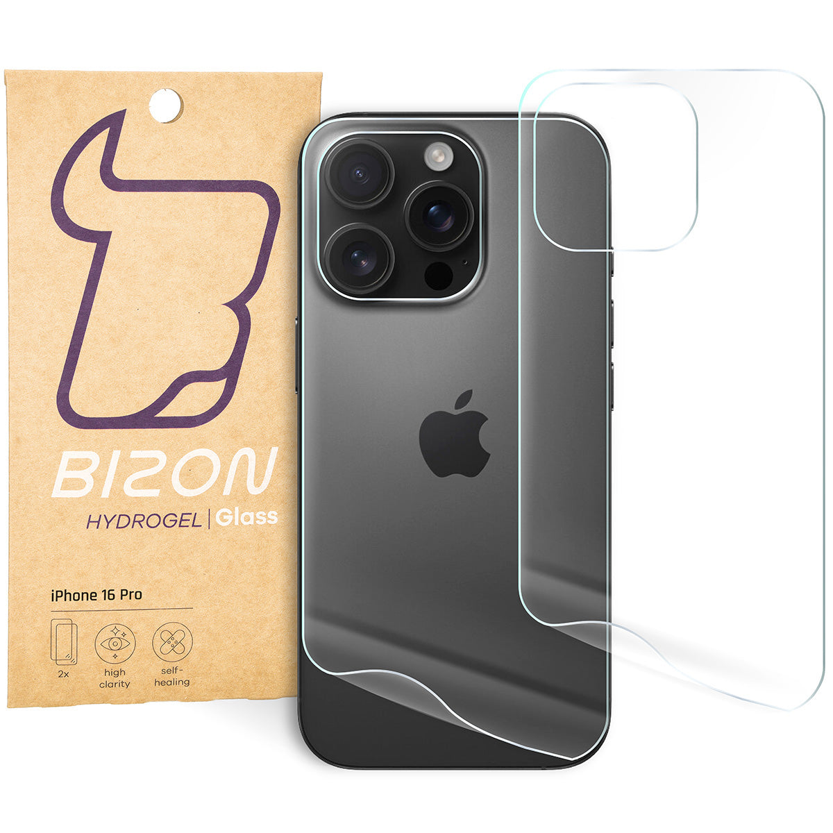 Hydrogel Folie für die Rückseite für iPhone 16 Pro, Bizon Film Hydrogel Back Duo, 2 Stück