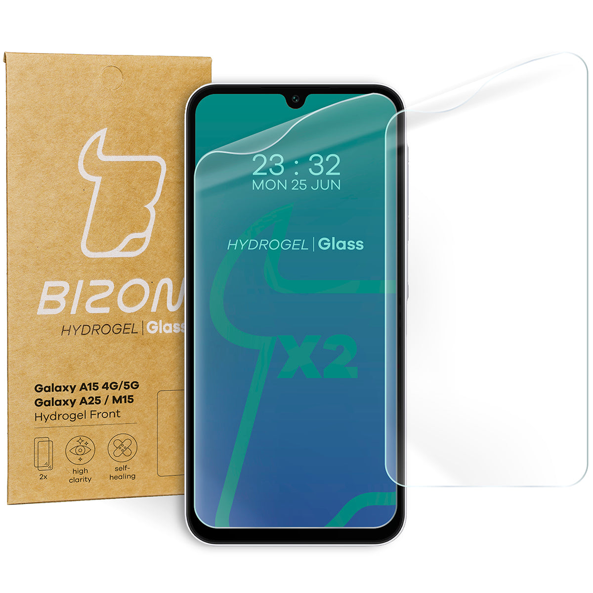 Hydrogel Folie für den Bildschirm für Galaxy A15 4G/5G, Galaxy A25 5G / M15 5G, Bizon Film Hydrogel Front Duo, 2 Stück