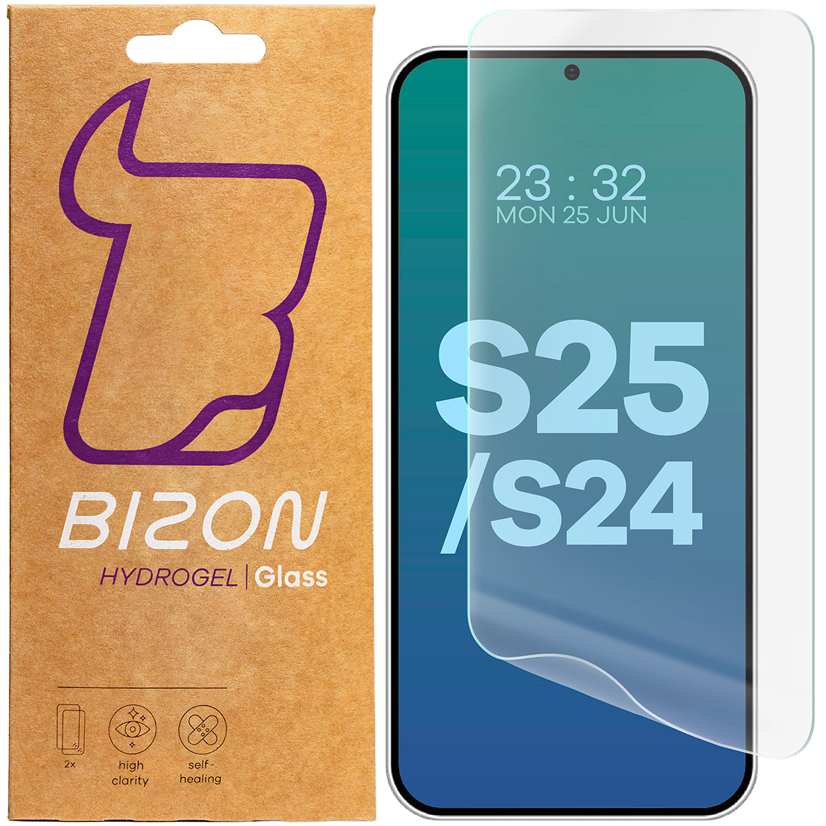 Hydrogel Folie für den Bildschirm für Galaxy S25 / S24, Bizon Film Hydrogel Front Duo, 2 Stück