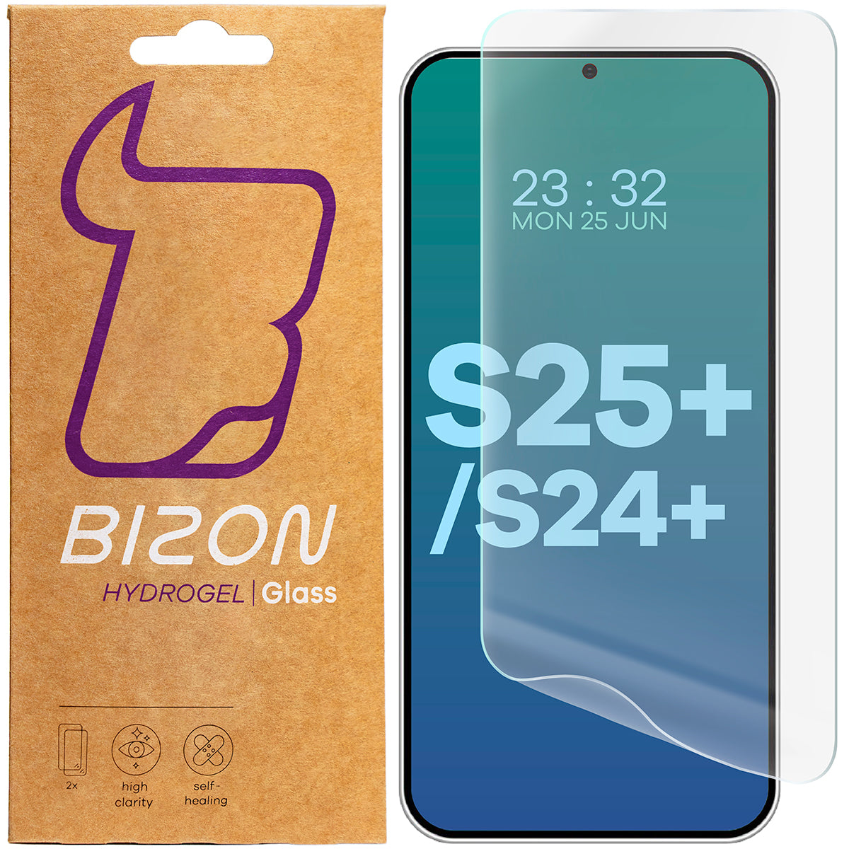 Hydrogel Folie für den Bildschirm für Galaxy S25 Plus / S24 Plus, Bizon Film Hydrogel Front Duo, 2 Stück