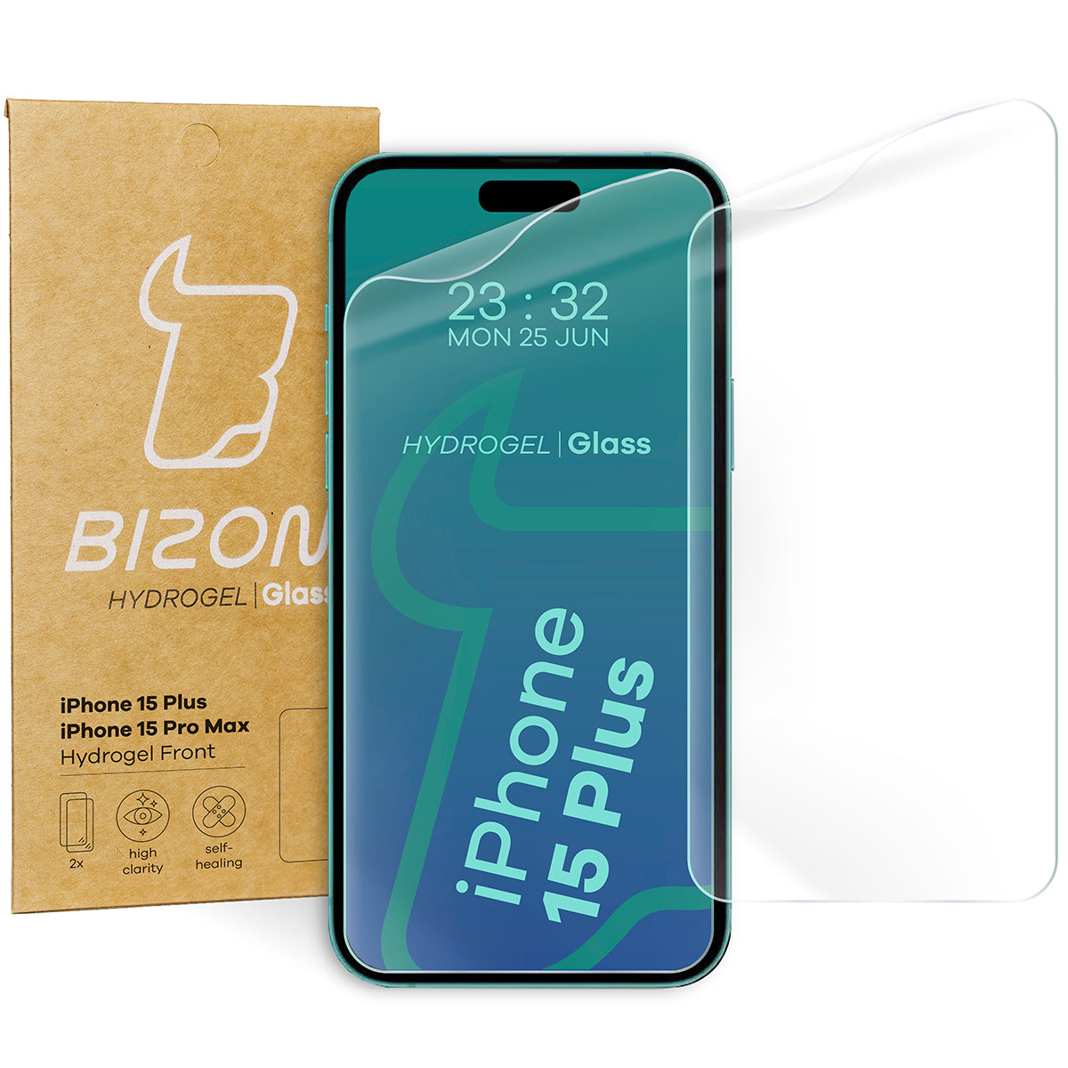Hydrogel Folie für den Bildschirm Bizon Film Hydrogel Front Duo für iPhone 15 Plus / 15 Pro Max, 2 Stück