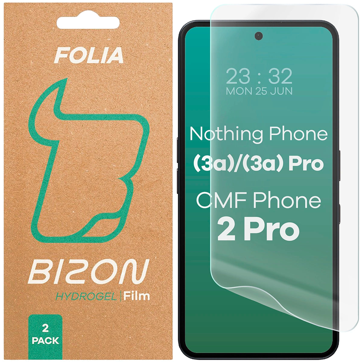 Hydrogel Folie für den Bildschirm für Nothing (3a) / (3a) Pro / CMF Phone 2 Pro, Bizon Film Hydrogel Front Duo, 2 Stück