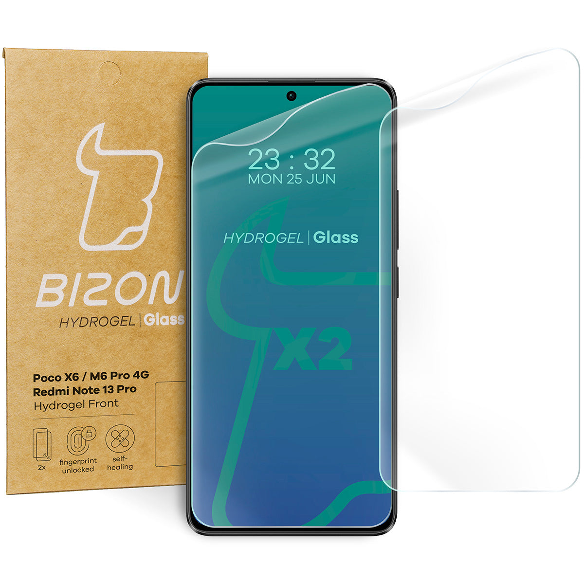 Hydrogel Folie für den Bildschirm für Xiaomi Redmi Note 13 5G / Xiaomi Redmi Note 13 Pro 4G/5G / Xiaomi Poco M6 Pro 4G, Bizon Film Hydrogel Front Duo, 2 Stück