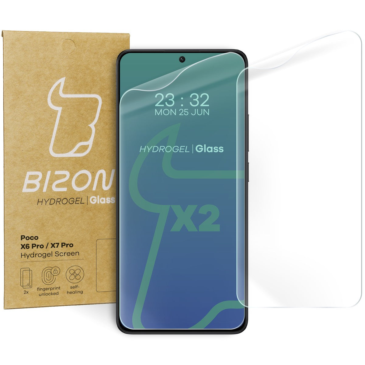 Hydrogel Folie für den Bildschirm Xiaomi Poco X6 Pro / X7 Pro, Bizon Glass Hydrogel Front Duo, 2 Stück