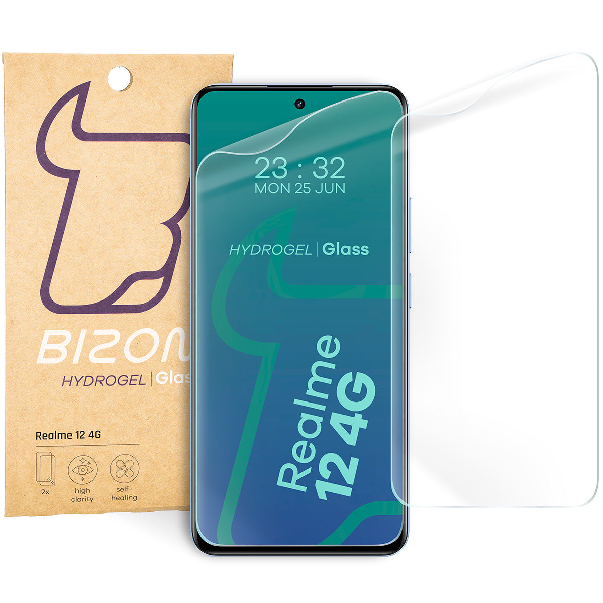Hydrogel Folie für den Bildschirm für Realme 12 4G, Bizon Film Hydrogel Front, 2 Stück