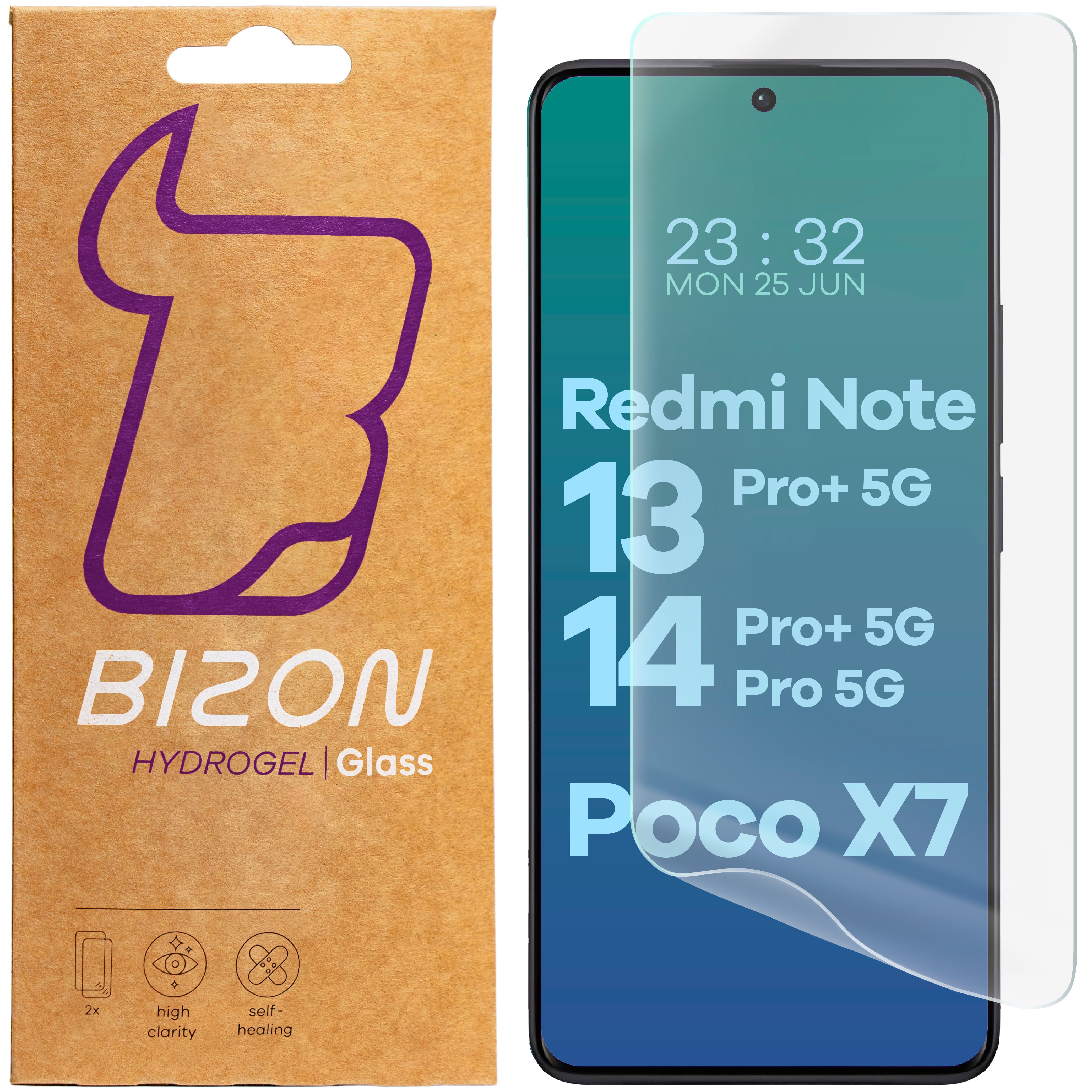 Hydrogel Folie für den Bildschirm für Redmi Note 13 Pro Plus 5G / 14 Pro 5G / 14 Pro Plus 5G / Poco X7, Bizon Film Hydrogel Front Duo, 2 Stück