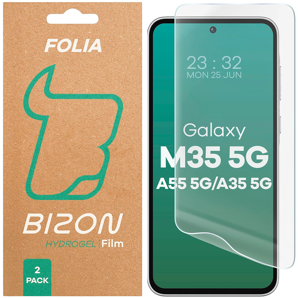 Hydrogel Folie für den Bildschirm für Galaxy M35 5G / A55 / A35 5G, Bizon Film Hydrogel Front Duo, 2 Stück