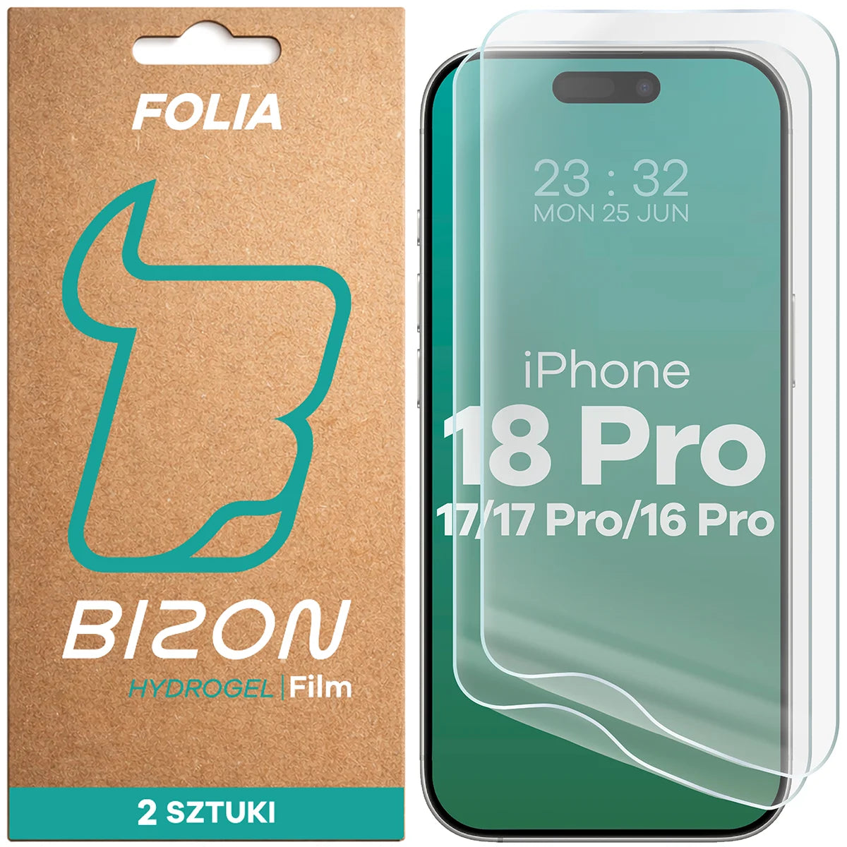 Hydrogel Folie für den Bildschirm für iPhone 18 Pro / 17 / 17 Pro / 16 Pro, Bizon Film Hydrogel Front Duo, 2 Stück