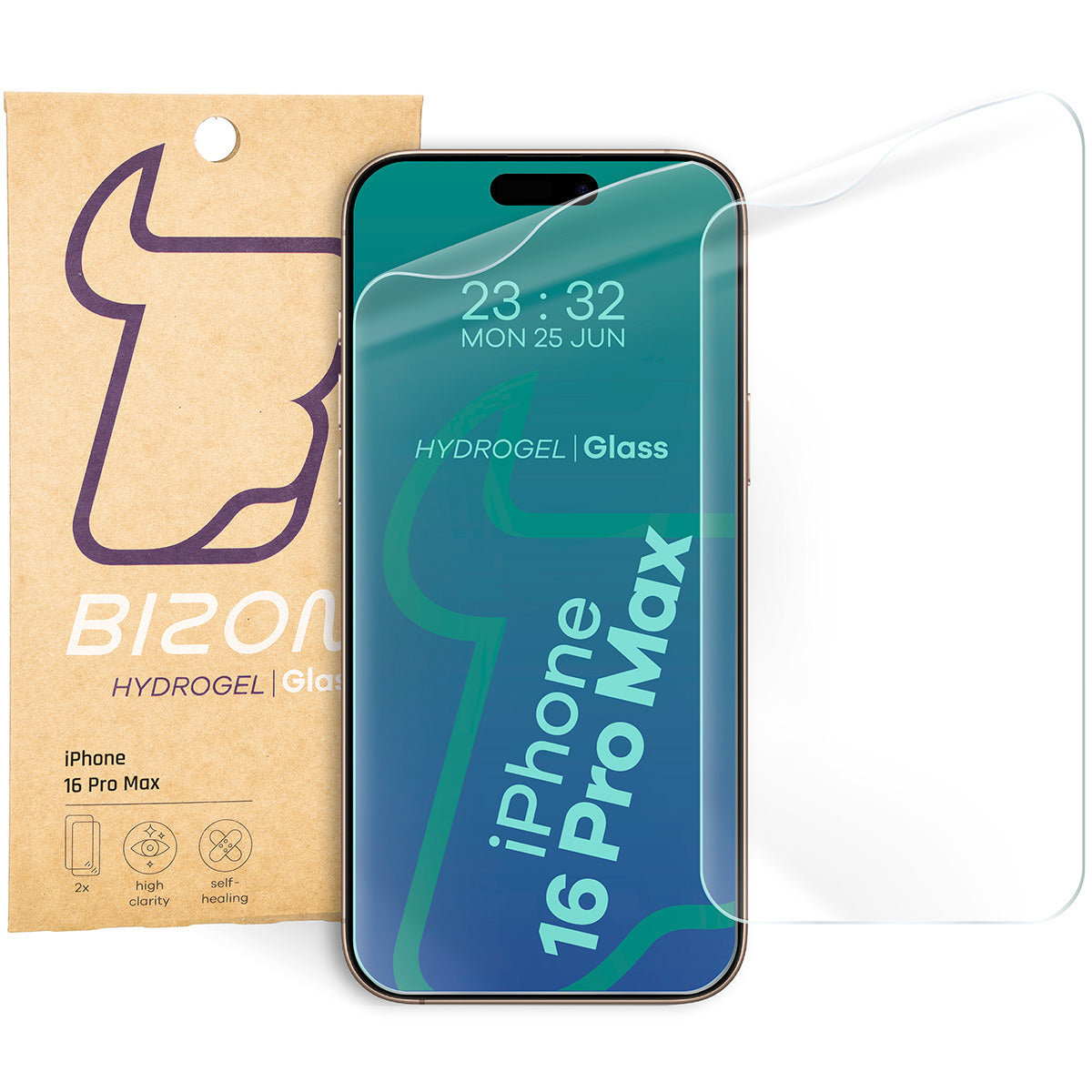 Hydrogel Folie für den Bildschirm für iPhone 16 Pro Max, Bizon Glass Hydrogel Front, 2 Stück